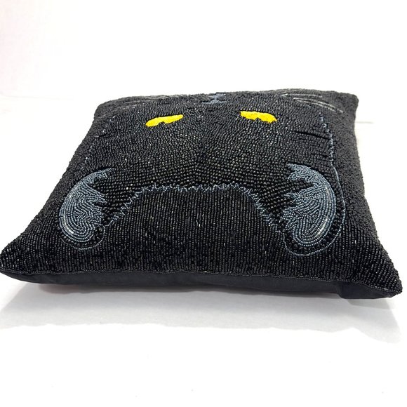 Pier 1 Spooky Black Cat Beaded Accent Throw Pillow Halloween Decor - Picture 7 of 11